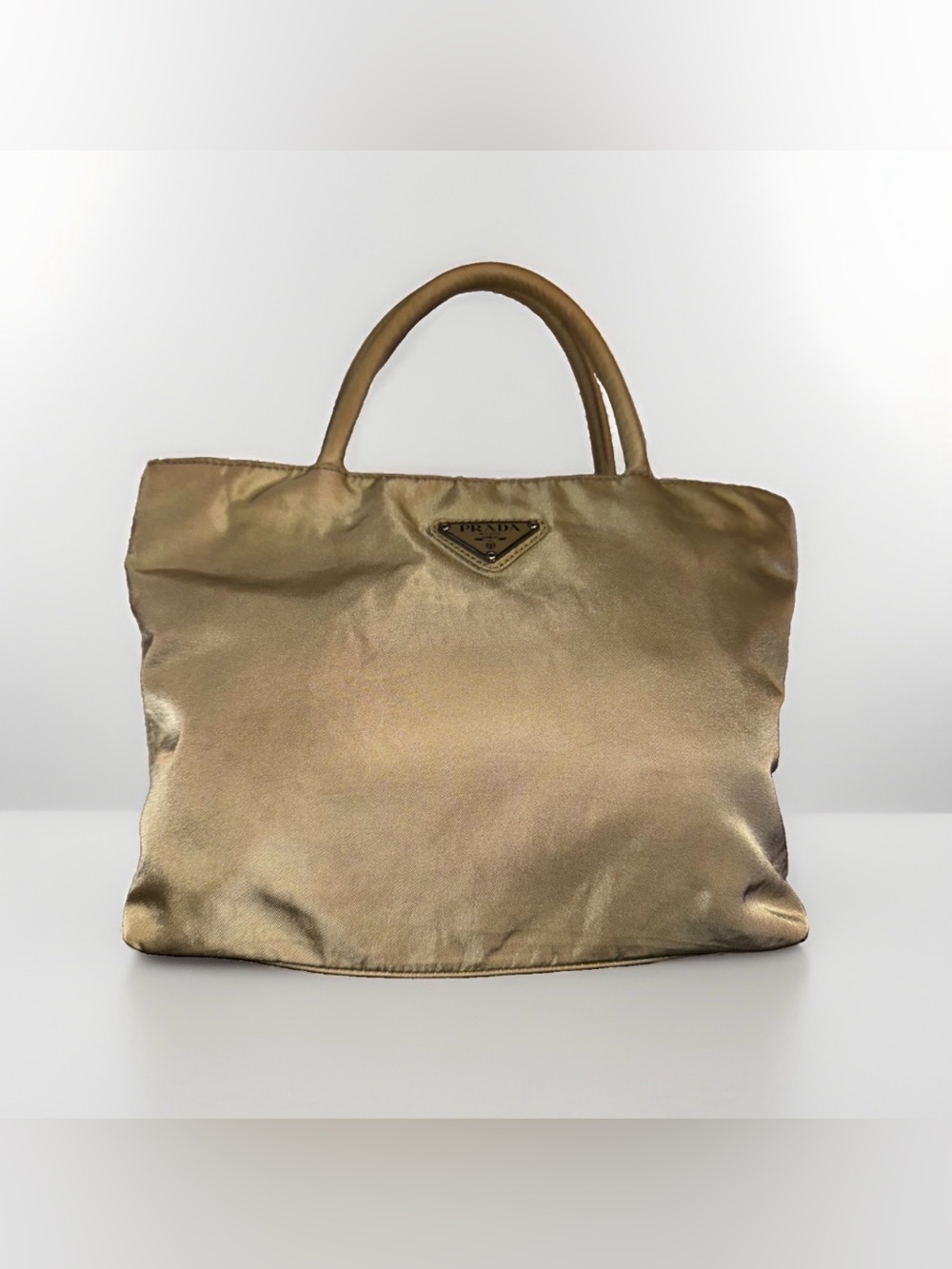 Authentic PRADA Tessuto Nylon Mini Tote Handbag Beige Triangle Italy - Picture 2 of 10